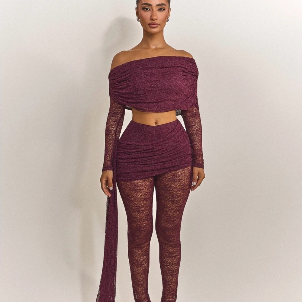 Burgundy Off-Shoulder Pants Set